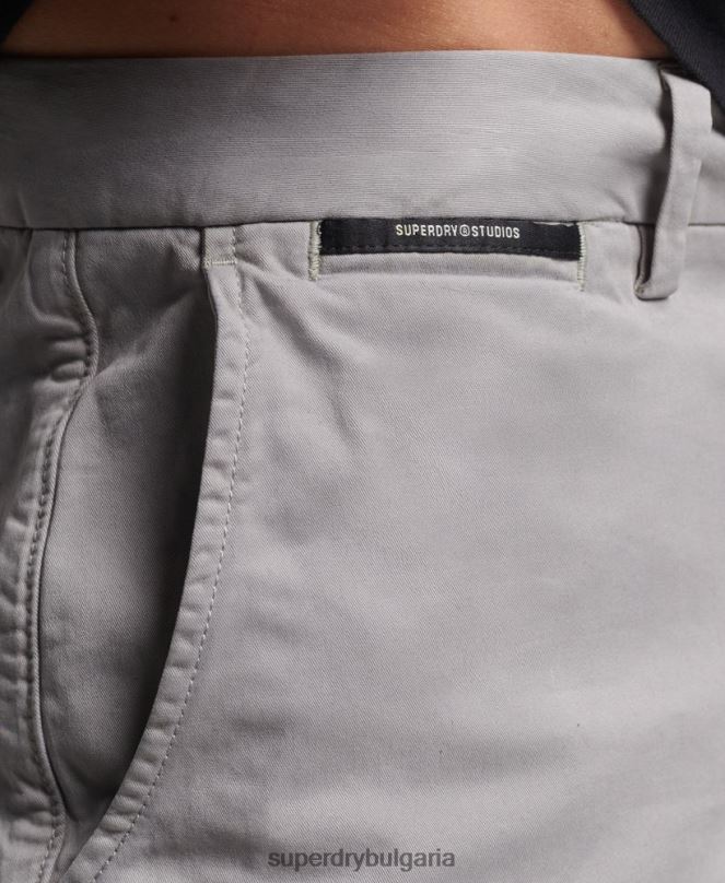 Superdry облекло N00H349 светло сив мъже къси чино панталони от органичен памук