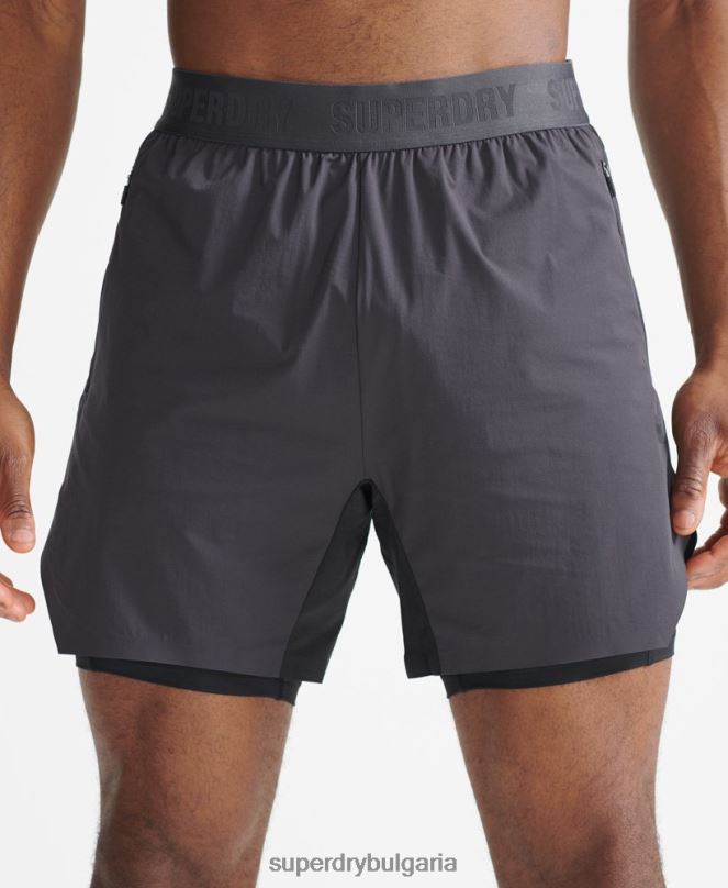 Superdry облекло N00H356 тъмно сив мъже къси панталони с първокласен слой