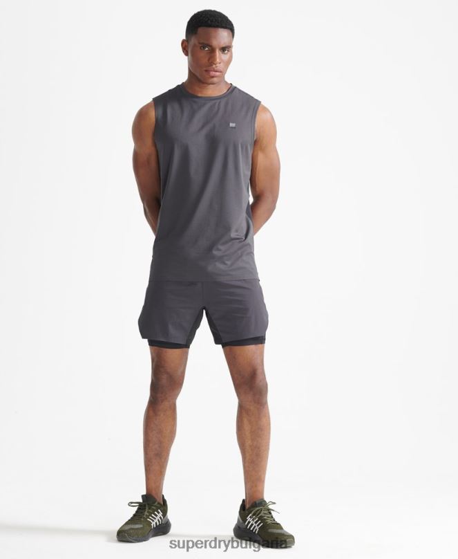 Superdry облекло N00H356 тъмно сив мъже къси панталони с първокласен слой