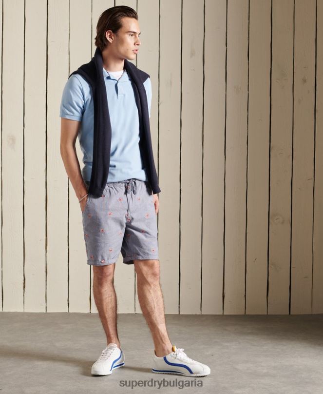 Superdry облекло N00H368 военноморски флот мъже изгорени от слънцето шорти с бродерия