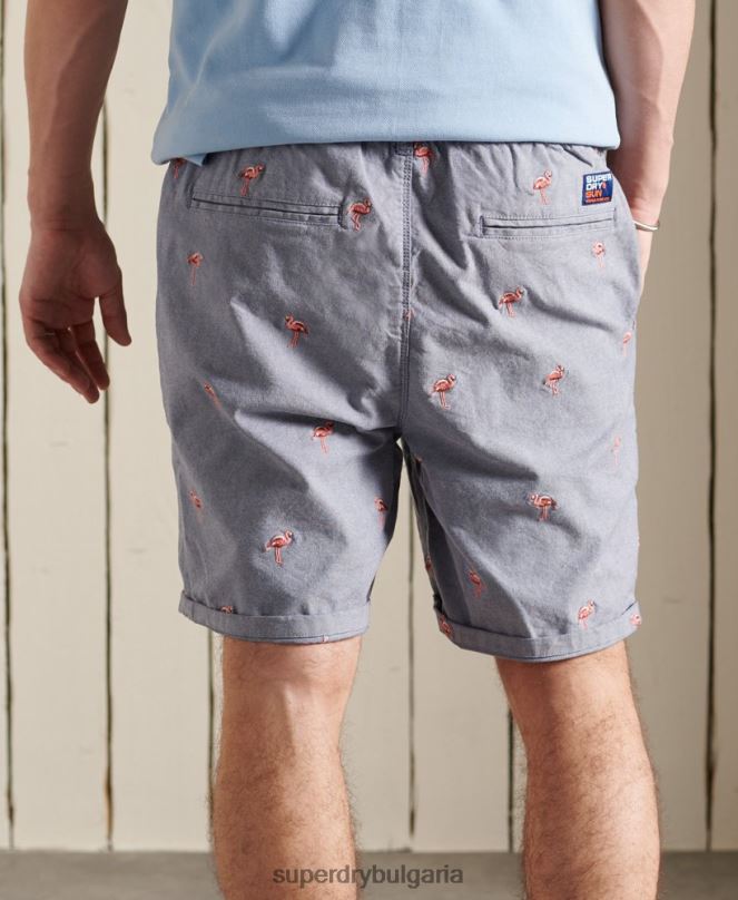 Superdry облекло N00H368 военноморски флот мъже изгорени от слънцето шорти с бродерия