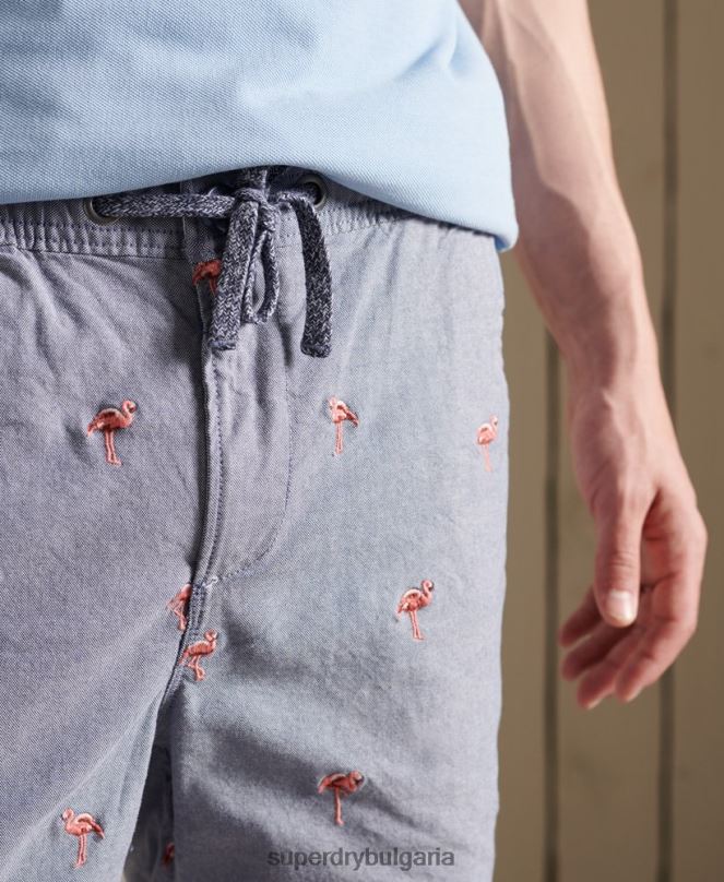 Superdry облекло N00H368 военноморски флот мъже изгорени от слънцето шорти с бродерия