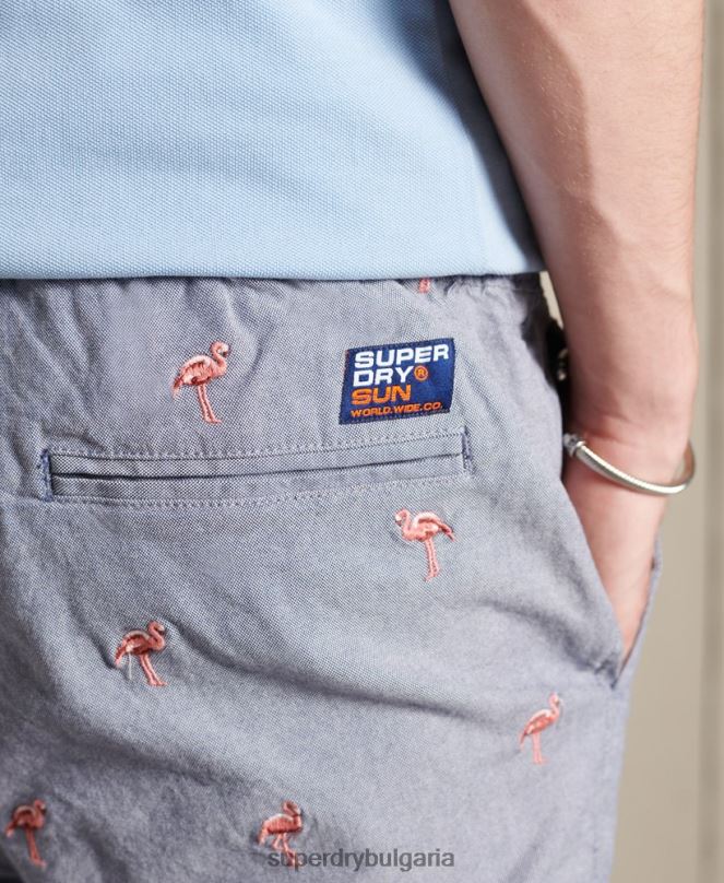 Superdry облекло N00H368 военноморски флот мъже изгорени от слънцето шорти с бродерия