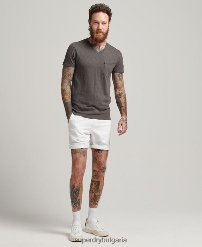 Superdry облекло N00H373 бяло мъже студия от органичен памук ленени шорти