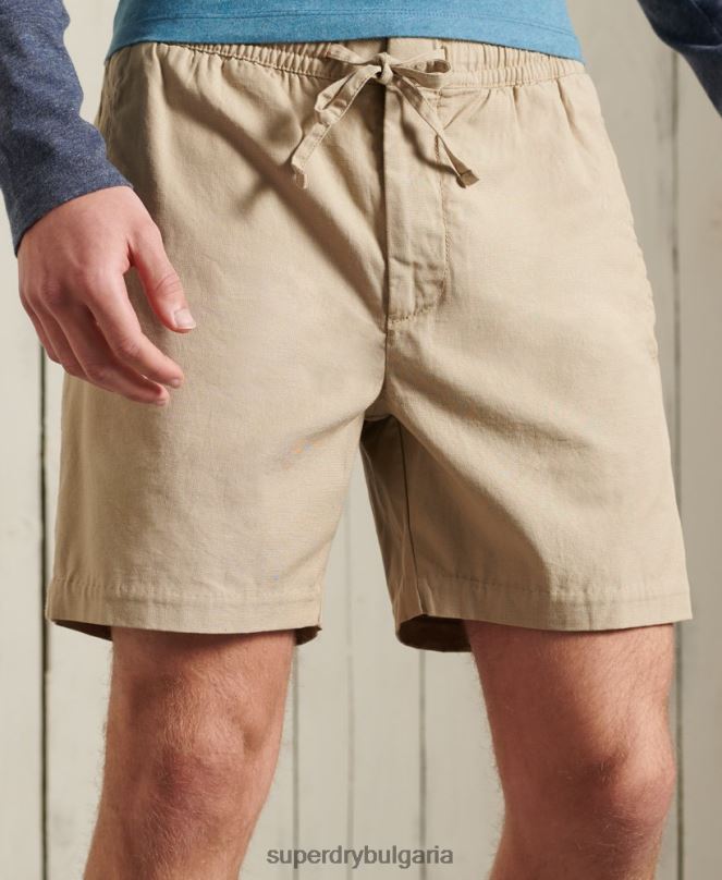 Superdry облекло N00H383 тен мъже редактиране на тънки шорти с шнур