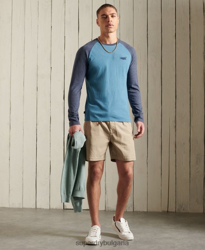 Superdry облекло N00H383 тен мъже редактиране на тънки шорти с шнур