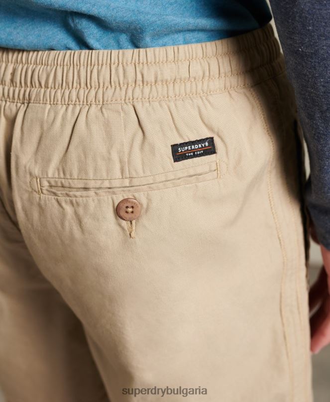 Superdry облекло N00H383 тен мъже редактиране на тънки шорти с шнур