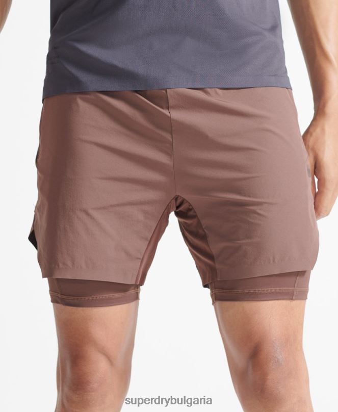 Superdry облекло N00H5377 кафяво мъже къси панталони с първокласен слой