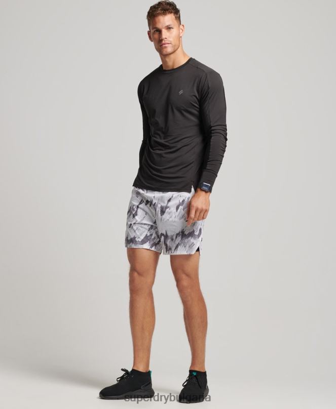 Superdry облекло N00H5384 сиво мъже бягайте първокласни многослойни шорти