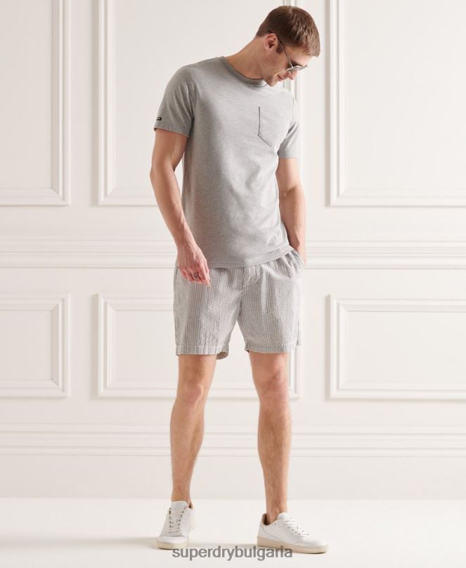 Superdry облекло N00H6438 сиво мъже seersucker шорти с шнур