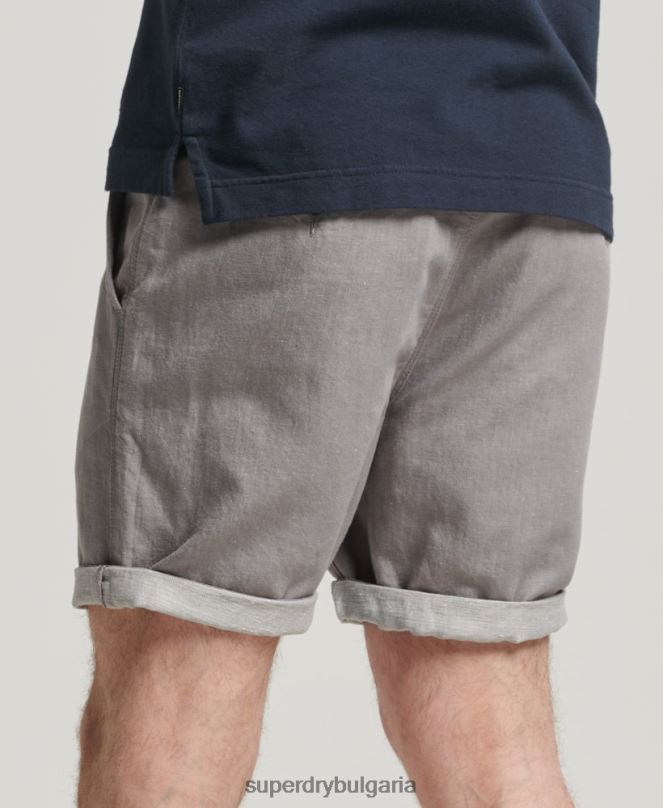 Superdry облекло N00H6450 тъмно сив мъже студия от органичен памук ленени шорти