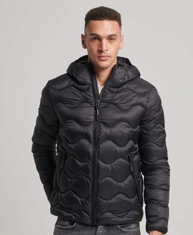 Superdry облекло N00H1001 черен мъже леко подплатено палто с качулка