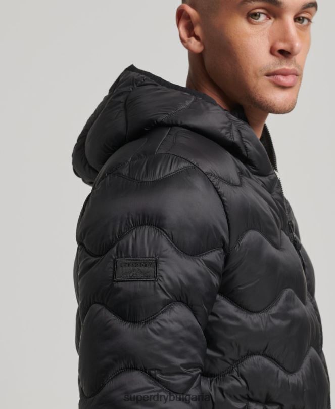 Superdry облекло N00H1001 черен мъже леко подплатено палто с качулка