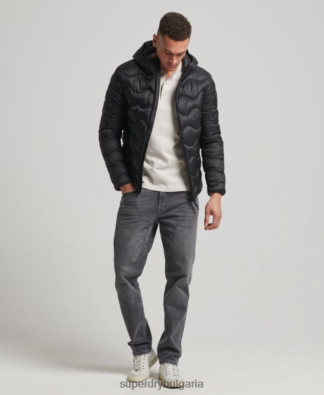 Superdry облекло N00H1001 черен мъже леко подплатено палто с качулка