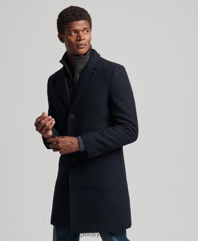 Superdry облекло N00H1023 военноморски флот мъже вълнено палто с подвижна подплата