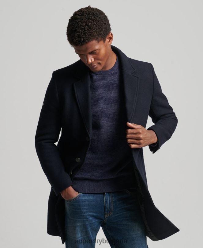 Superdry облекло N00H1023 военноморски флот мъже вълнено палто с подвижна подплата