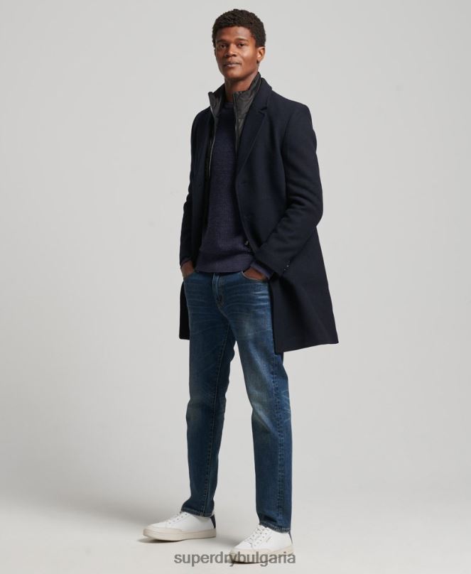 Superdry облекло N00H1023 военноморски флот мъже вълнено палто с подвижна подплата
