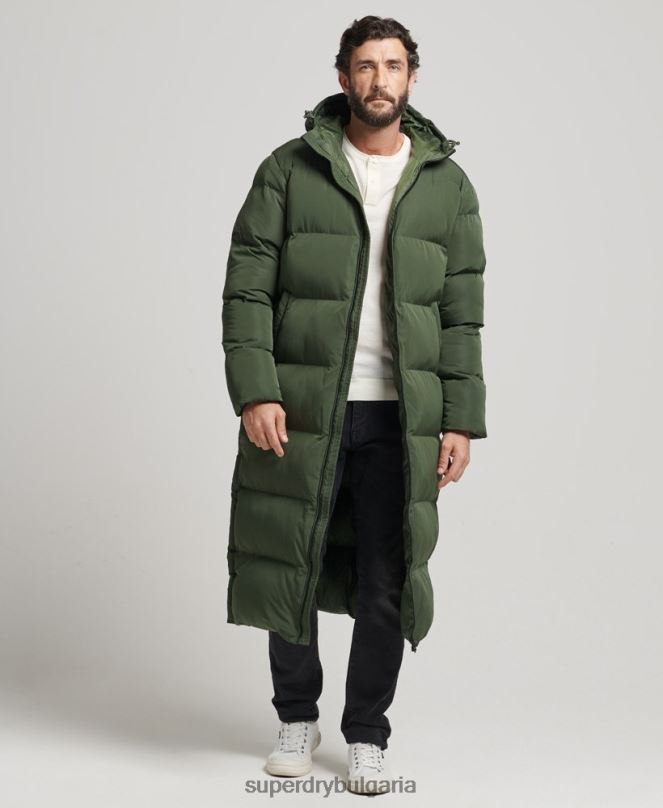 Superdry облекло N00H1028 зелено мъже много дълго пухено палто