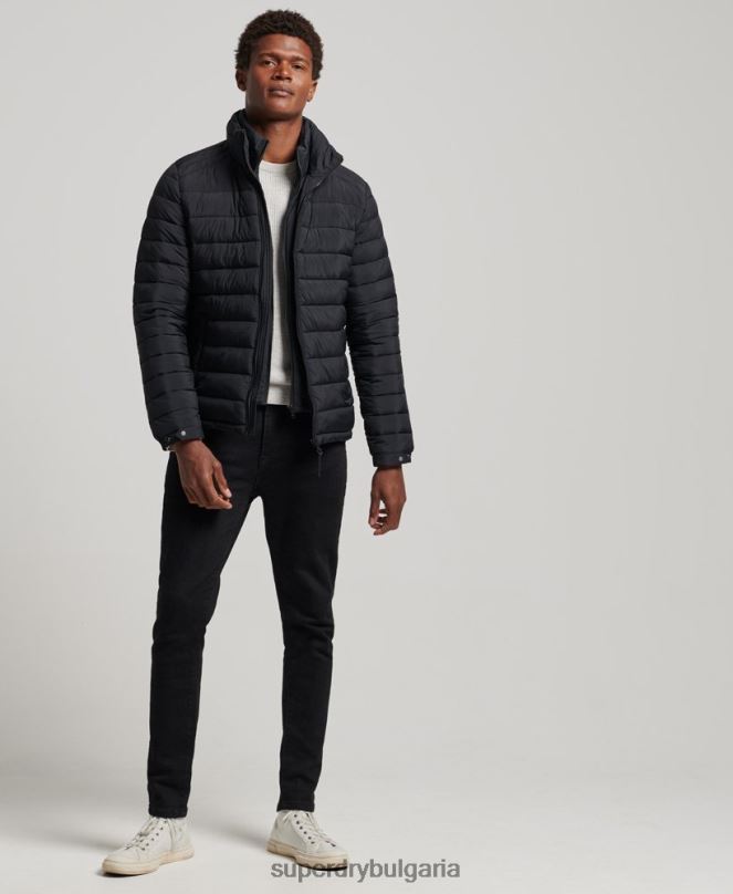 Superdry облекло N00H1029 черен мъже късо леко пухено палто