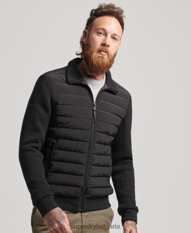 Superdry облекло N00H1035 черен мъже пухено палто от хибриден плетен микс