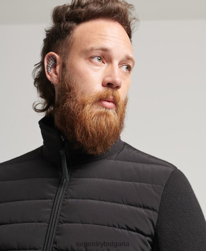 Superdry облекло N00H1035 черен мъже пухено палто от хибриден плетен микс