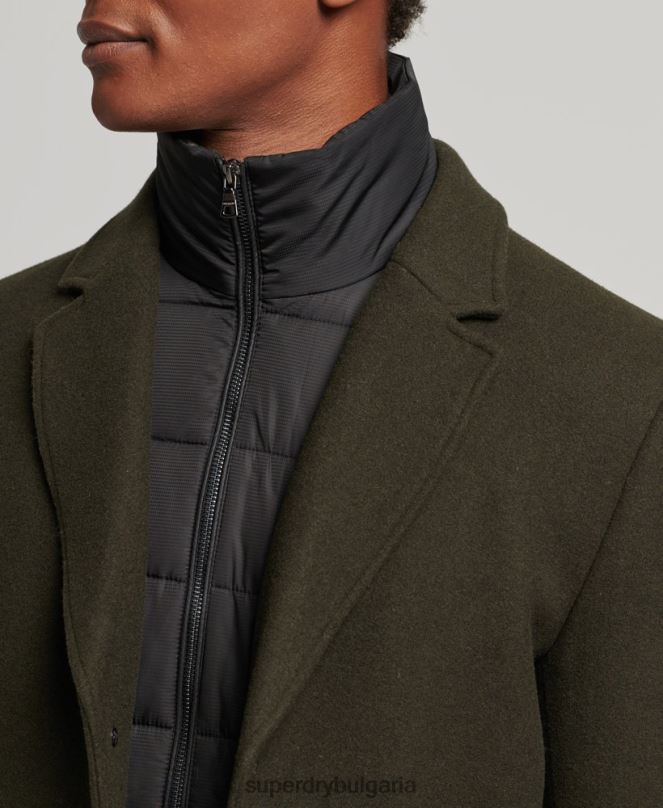 Superdry облекло N00H1043 зелено мъже вълнено палто с подвижна подплата