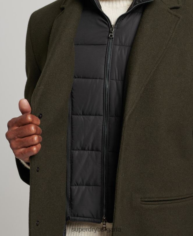 Superdry облекло N00H1043 зелено мъже вълнено палто с подвижна подплата