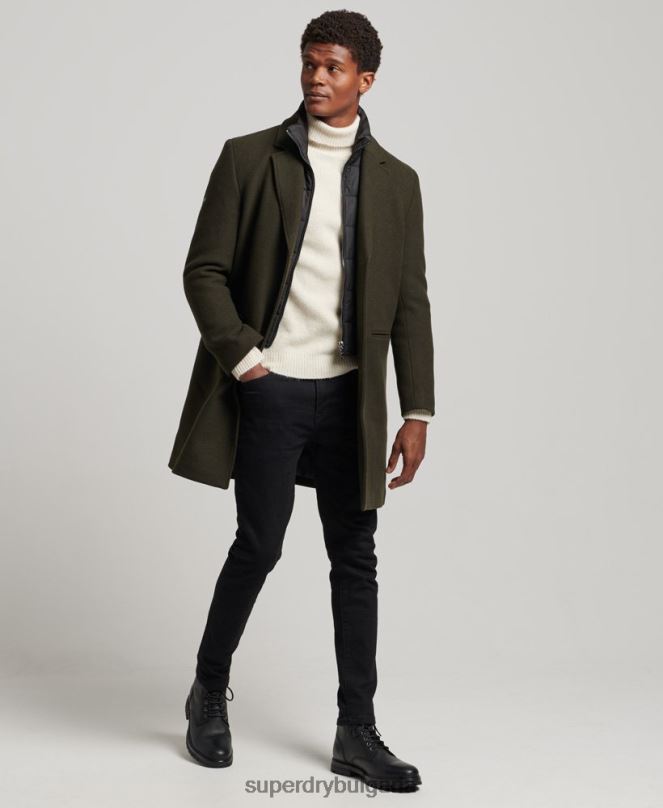 Superdry облекло N00H1043 зелено мъже вълнено палто с подвижна подплата