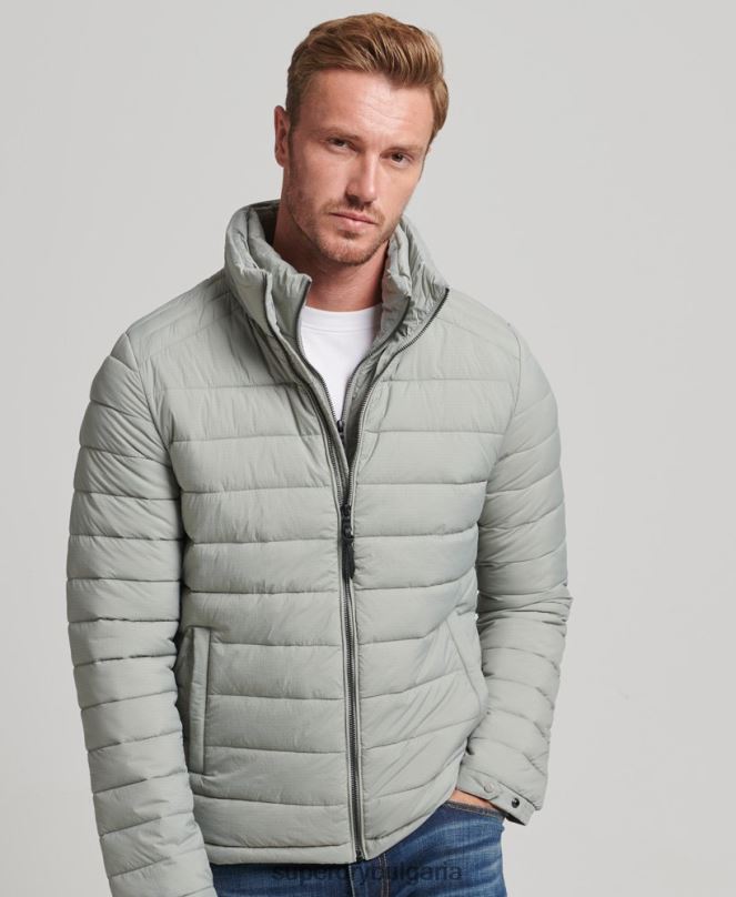 Superdry облекло N00H1044 светло сив мъже късо леко пухено палто