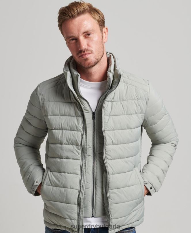 Superdry облекло N00H1044 светло сив мъже късо леко пухено палто