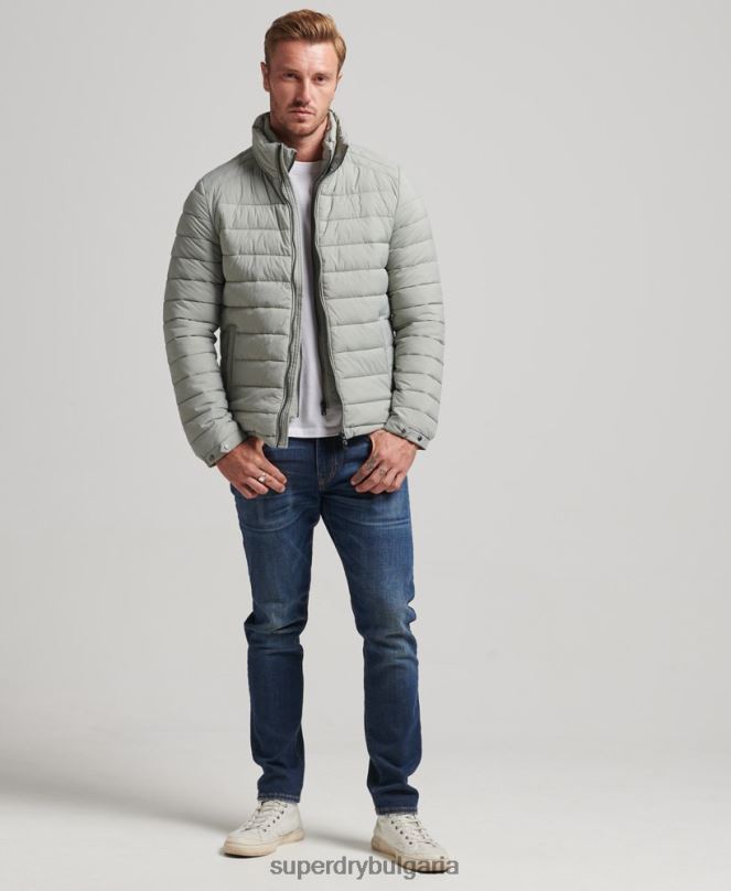 Superdry облекло N00H1044 светло сив мъже късо леко пухено палто