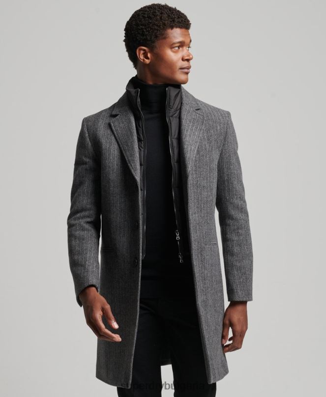Superdry облекло N00H1072 тъмно сив мъже вълнено палто с подвижна подплата