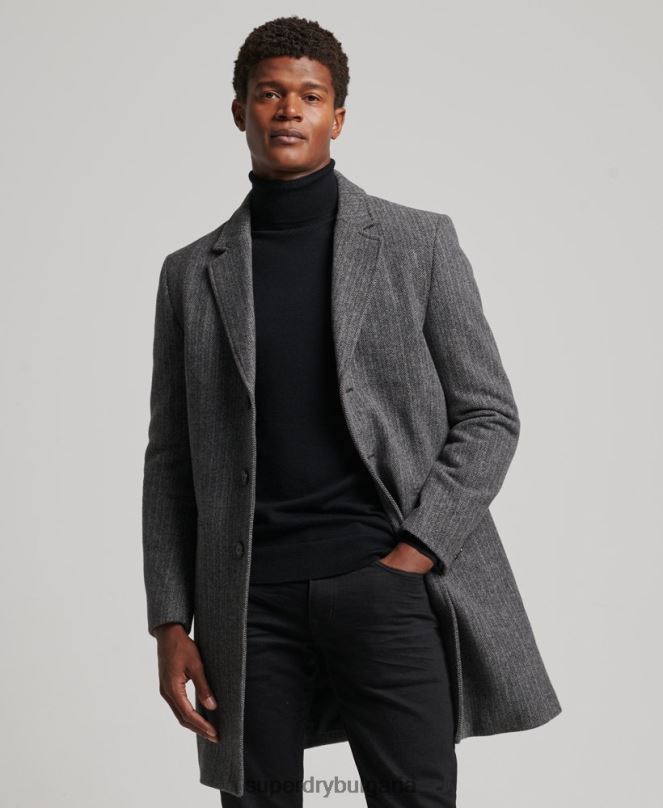 Superdry облекло N00H1072 тъмно сив мъже вълнено палто с подвижна подплата