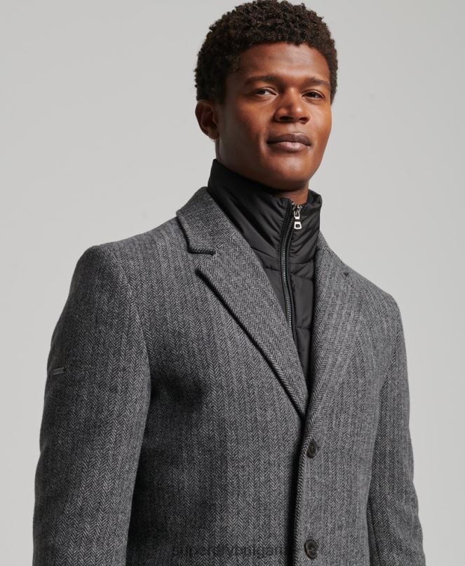 Superdry облекло N00H1072 тъмно сив мъже вълнено палто с подвижна подплата