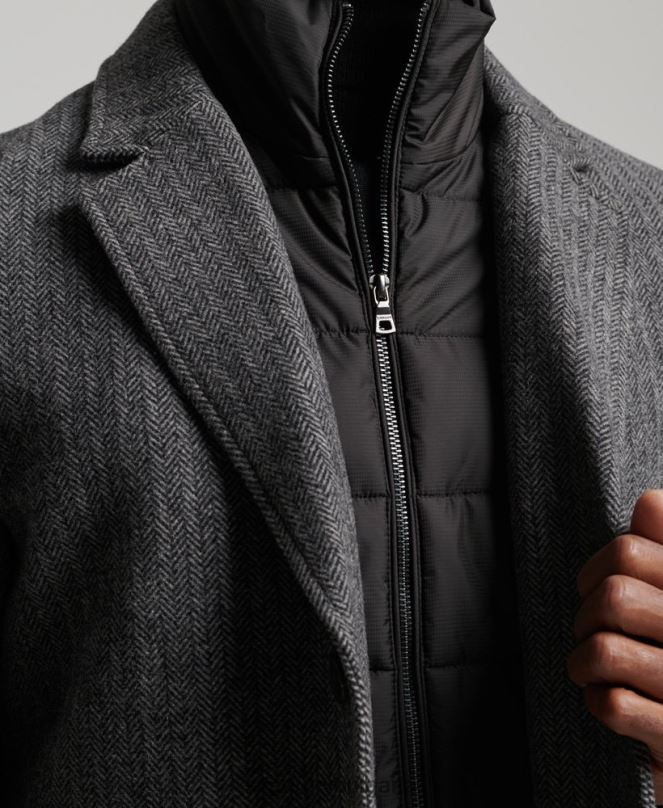 Superdry облекло N00H1072 тъмно сив мъже вълнено палто с подвижна подплата