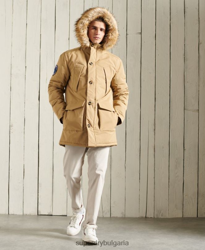Superdry облекло N00H1079 бежово мъже палто парка everest