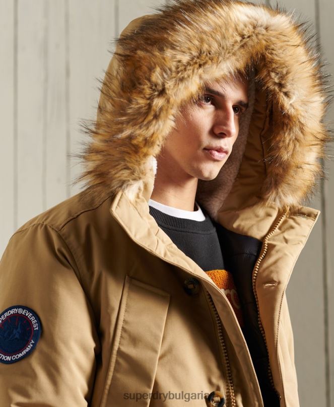 Superdry облекло N00H1079 бежово мъже палто парка everest