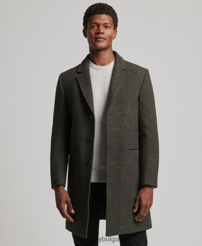 Superdry облекло N00H1113 зелено мъже вълнено палто с подвижна подплата