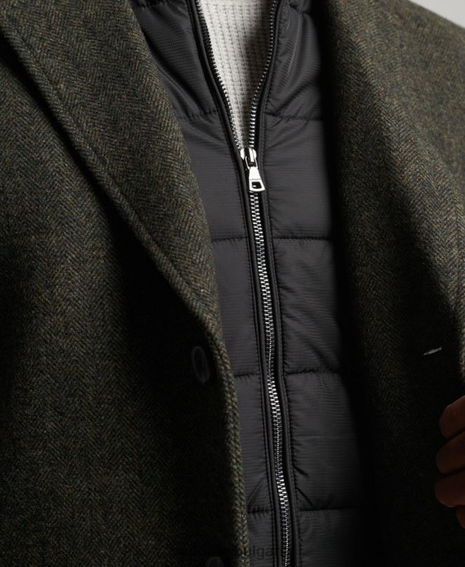 Superdry облекло N00H1113 зелено мъже вълнено палто с подвижна подплата