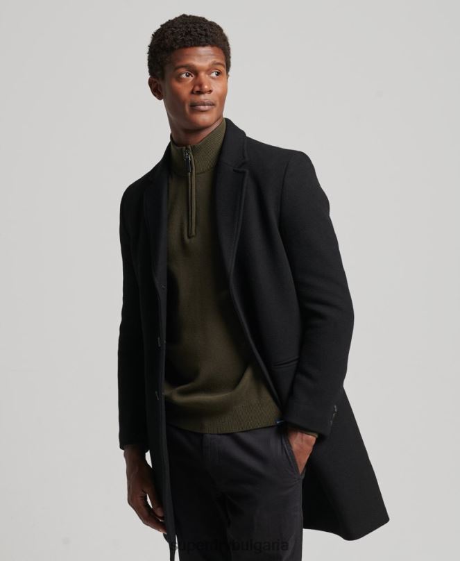 Superdry облекло N00H1117 черен мъже вълнено палто с подвижна подплата