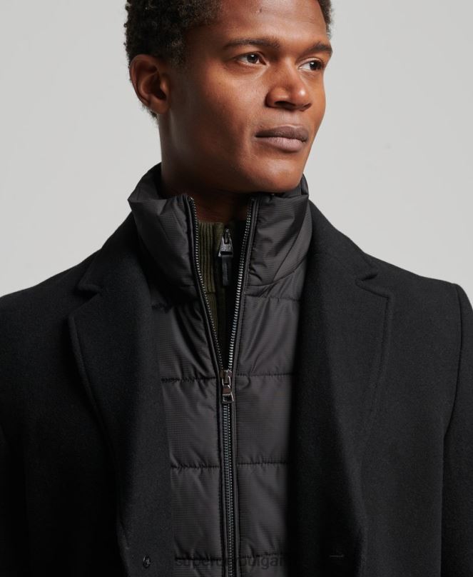 Superdry облекло N00H1117 черен мъже вълнено палто с подвижна подплата
