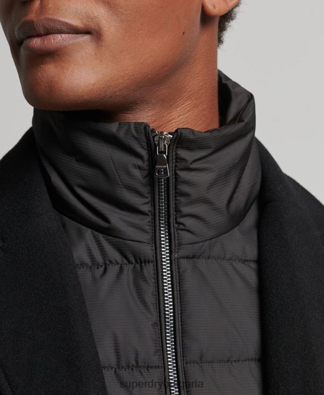 Superdry облекло N00H1117 черен мъже вълнено палто с подвижна подплата