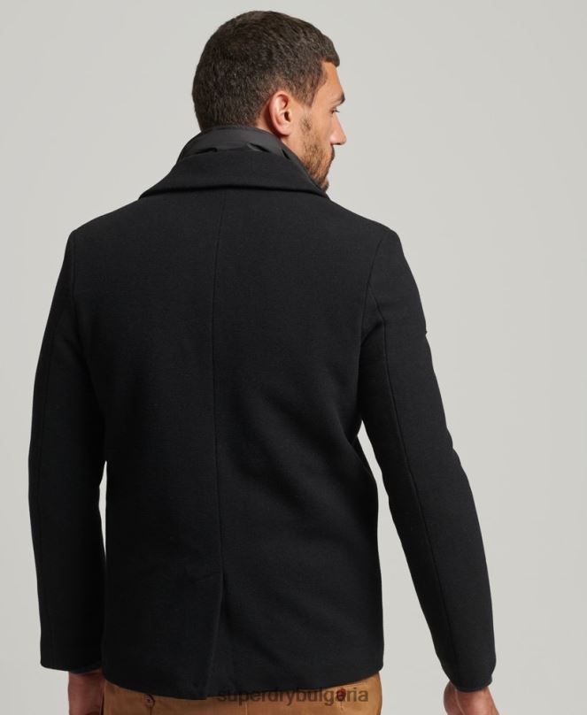 Superdry облекло N00H1131 черен мъже късо вълнено палто със сваляща се подплата