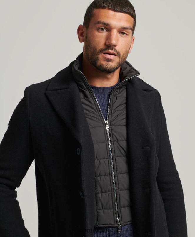 Superdry облекло N00H1131 черен мъже късо вълнено палто със сваляща се подплата