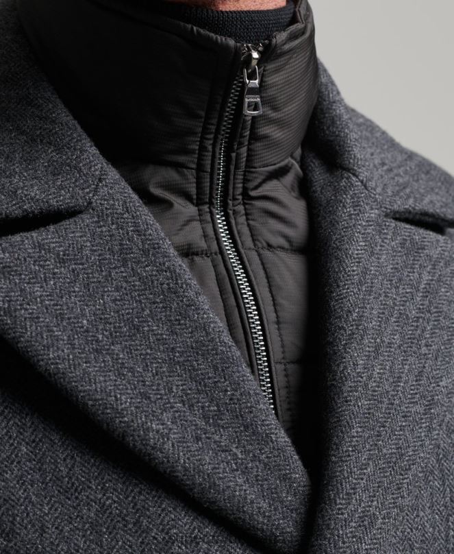 Superdry облекло N00H1136 тъмно сив мъже късо вълнено палто със сваляща се подплата