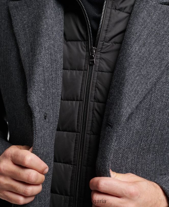 Superdry облекло N00H1136 тъмно сив мъже късо вълнено палто със сваляща се подплата