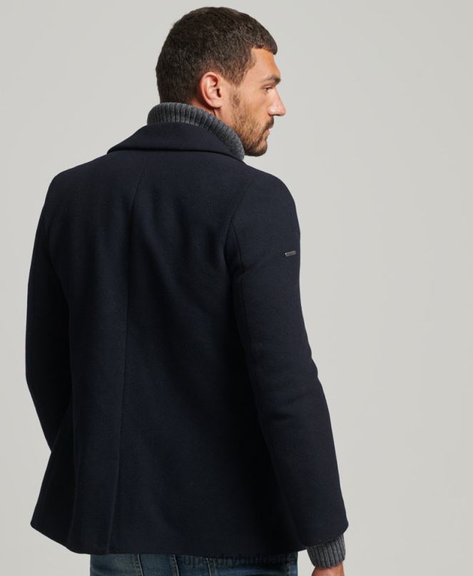 Superdry облекло N00H1146 военноморски флот мъже късо грахово палто от вълнена смес