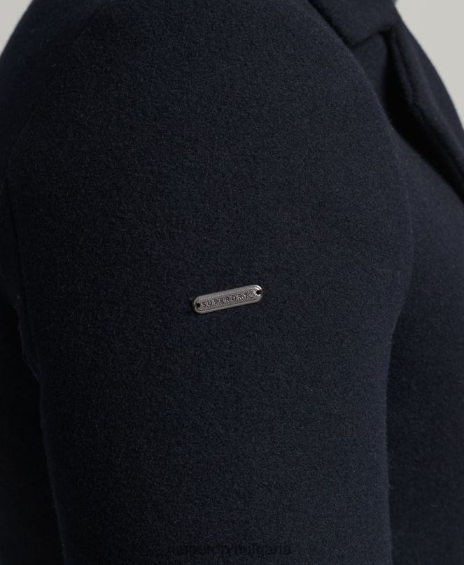 Superdry облекло N00H1146 военноморски флот мъже късо грахово палто от вълнена смес