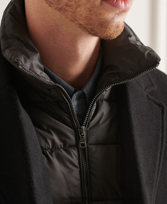 Superdry облекло N00H1165 черен мъже студия вълнено подплатено градско палто