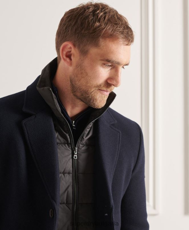 Superdry облекло N00H1166 военноморски флот мъже студия вълнено подплатено градско палто